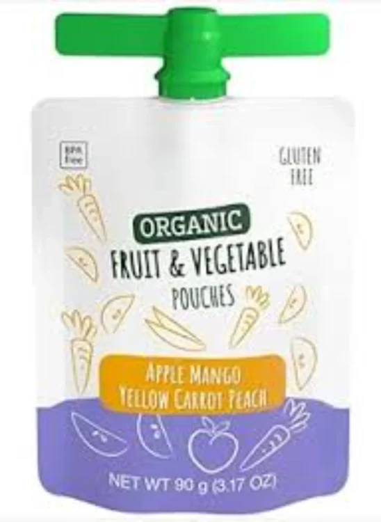 Kirkland Apple Mango Yellow Carrot Peach Organic Fru & Veg Pouches 90g