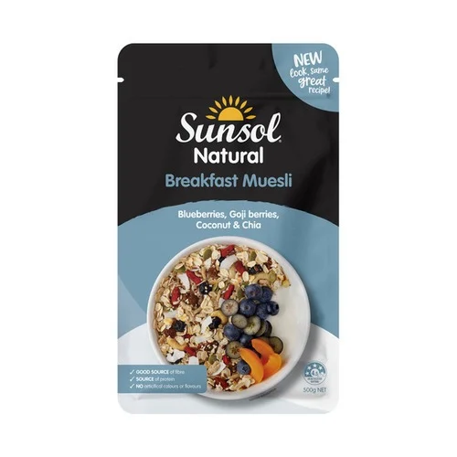 Sunsol Natural Muesli With Blueberry,Goji Berry,Coconut and Chia 500g