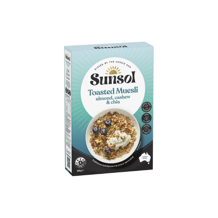 Sunsol Toasted Muesli Almond, Cashew and Chia 500g